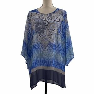 CATHERINES Blue Chiffon Printed Kimono Sleeve Top